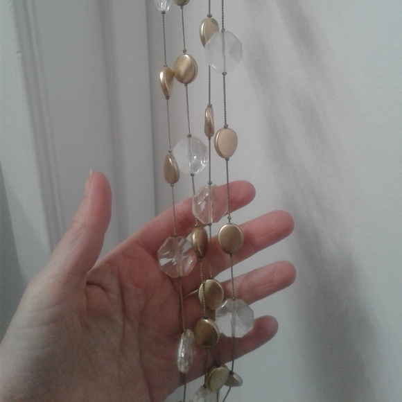 Super Long Gold and Clear Bead Fashion Necklace - Picture 6 of 8